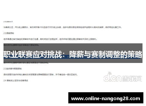 职业联赛应对挑战：降薪与赛制调整的策略